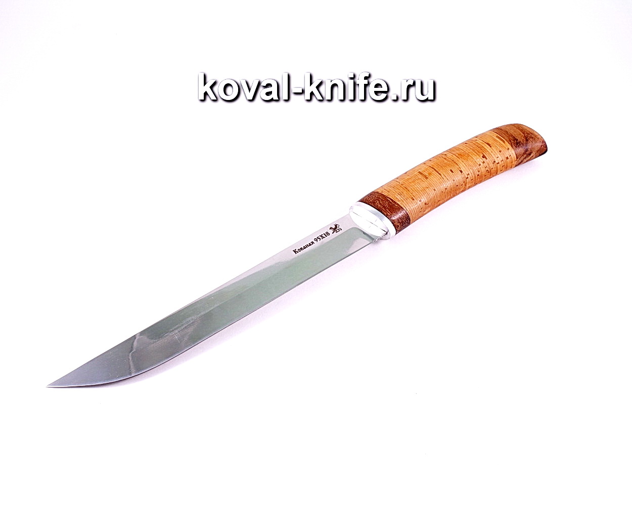 Kitchen knife (Steel 95×18), hilt nut, birch bark A004