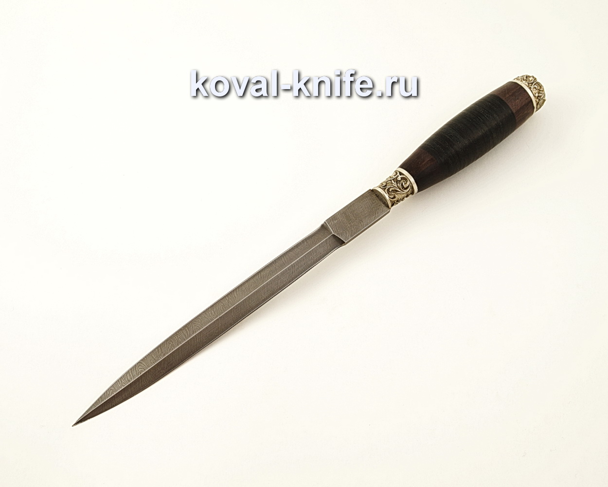 Knife Damask steel stylet (leather handle, cast nickel silver) A588