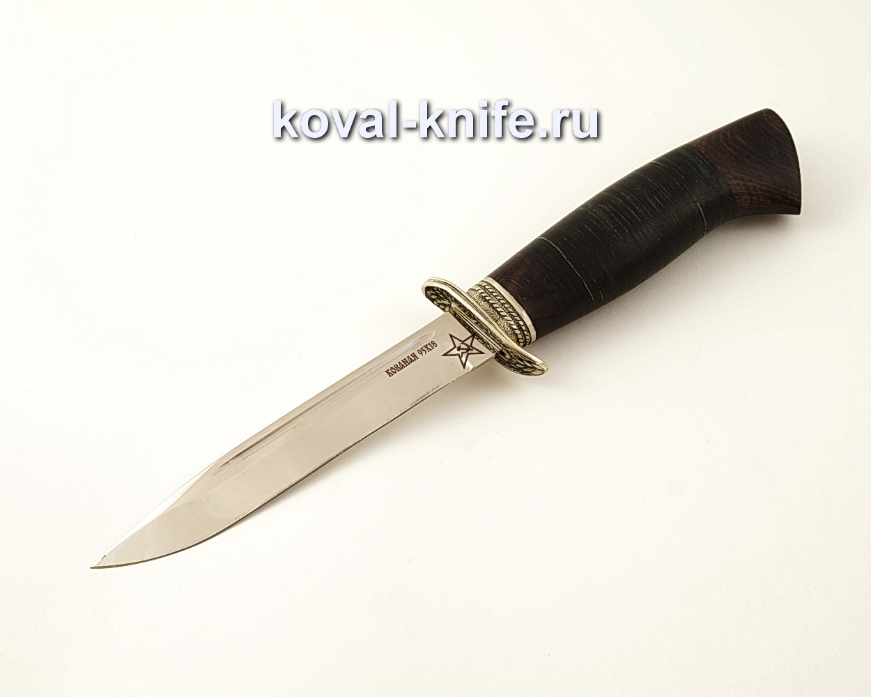 Shtrafbat knife – replica of the HP40 knife from forged steel 95×18 with a handle made of leather and hornbeam A589