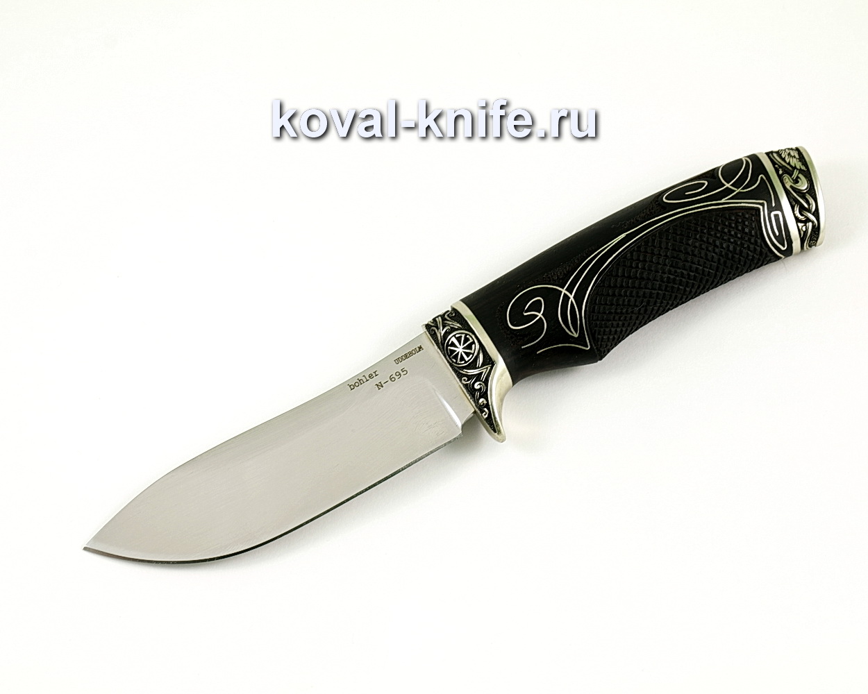 Knife Boar stainless steel Bohler N695, (horn handle with silver inlay) A388