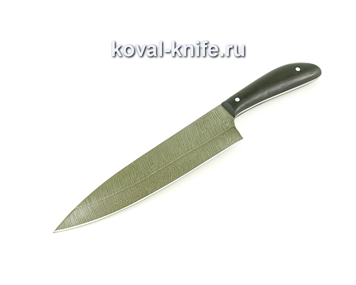 Large kitchen knife (Damascus steel), hilt hornbeam A059