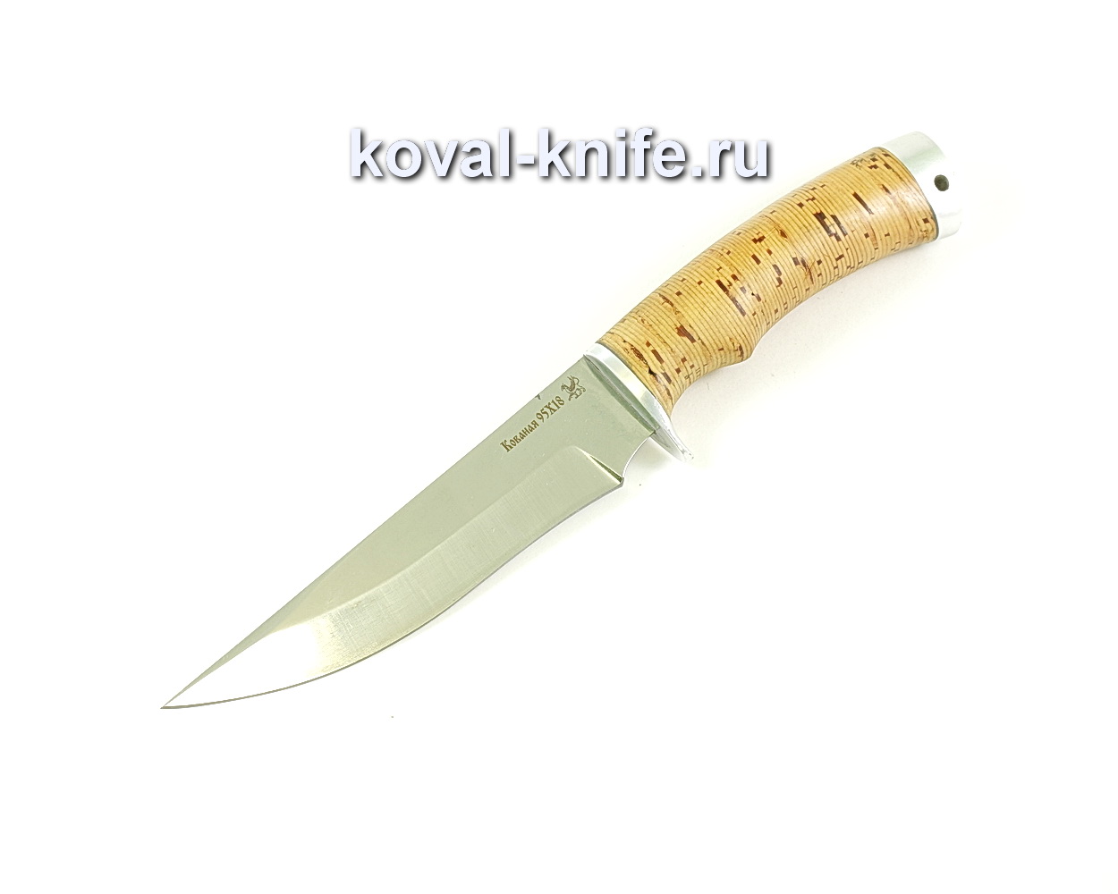 Knife Fox (steel 95×18), handle of birch bark A266