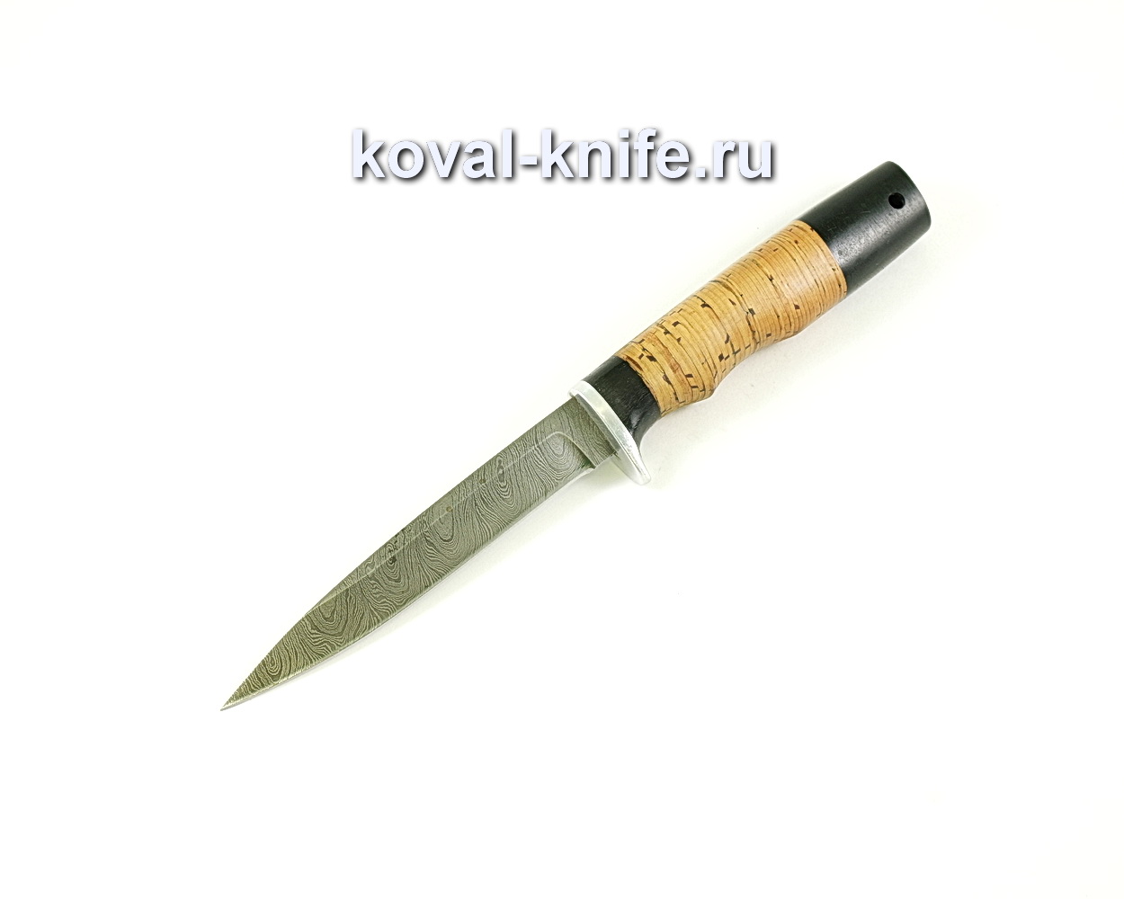 Claw knife (Damascus steel), hilt horn, birch bark A068