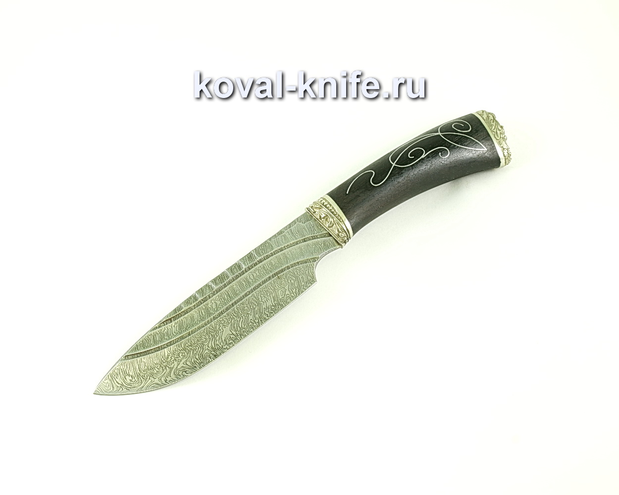 Knife Bigzod (Damascus steel), hilt horn, cast, inlay A087