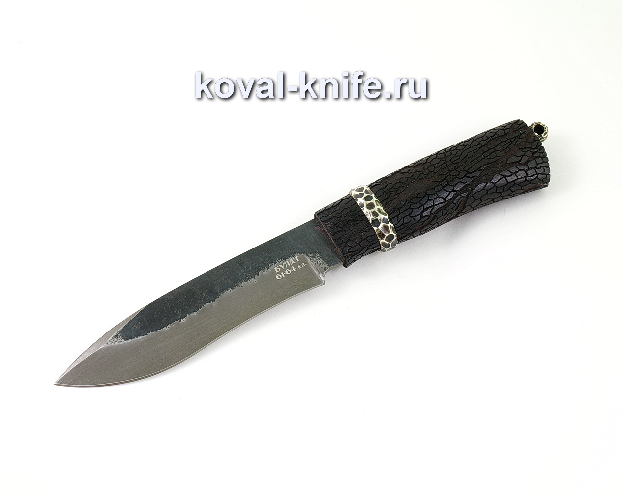 Damask steel knife Orlan (Alloy damask steel, hornbeam handle with thread, cupronickel) A460