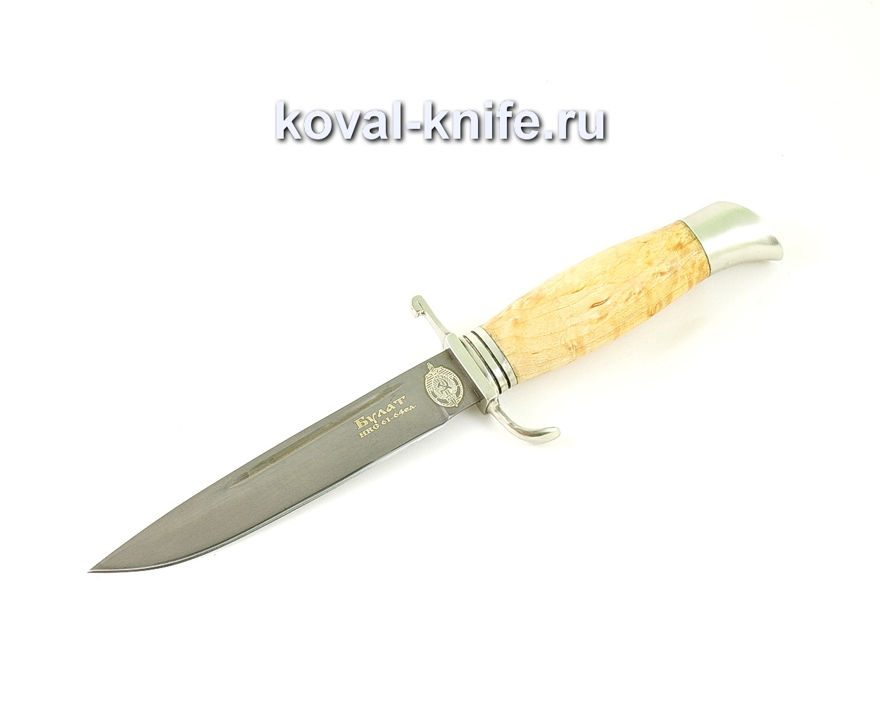 Damask steel knife Finca NKVD (Alloy damask steel, handle Karelian birch, cast nickel silver) A474