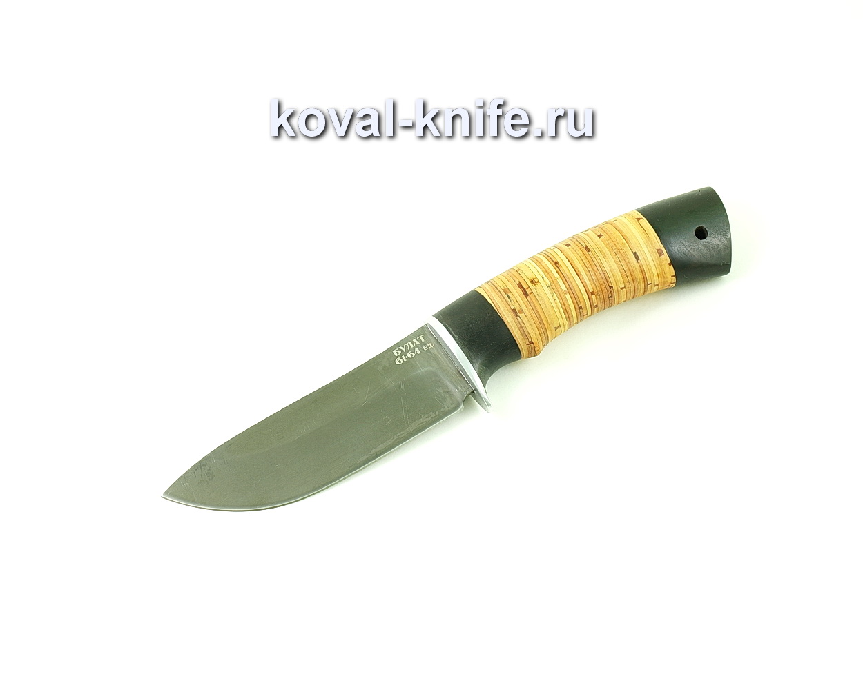 Damask steel knife Wild boar (Alloy damask steel, bark handle and hornbeam) A455