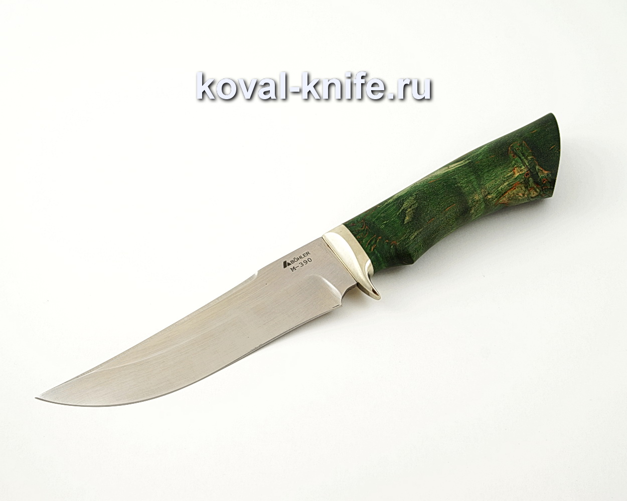 Knife Klych from powder steel M390 with a handle from stabilized Karelian birch, garda cupronickel A528