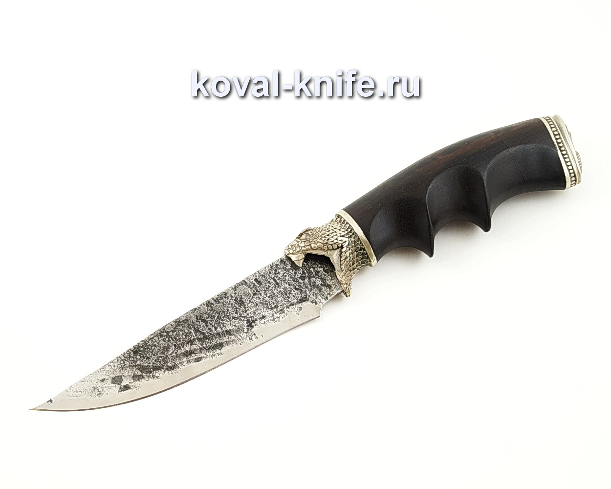 Fox knife forged steel 9XC with a black hornbeam handle, cast on a knife – nickel silver A532