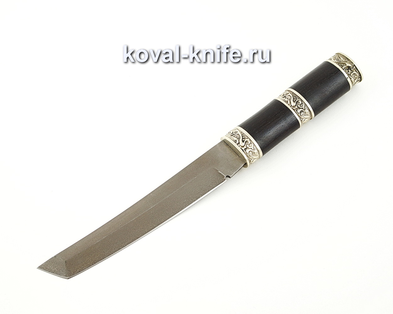 Tourist knife made of P12M steel with a handle from stabilized Karelian birch, garda cupronickel A521