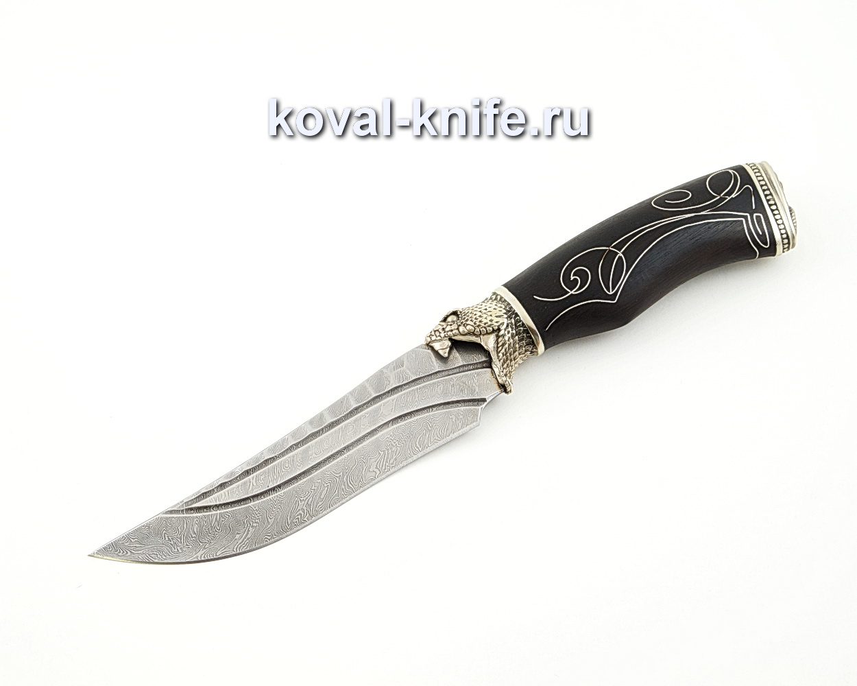 Knife Fox made of forged steel 9XC with a handle from stabilized Karelian birch, garda cupronickel A531