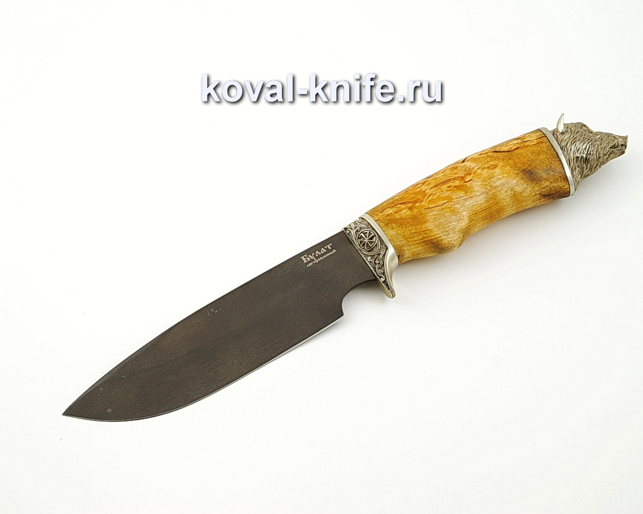 Knife Boar forged steel 9XC with a handle from stabilized Karelian birch, garda cupronickel A533