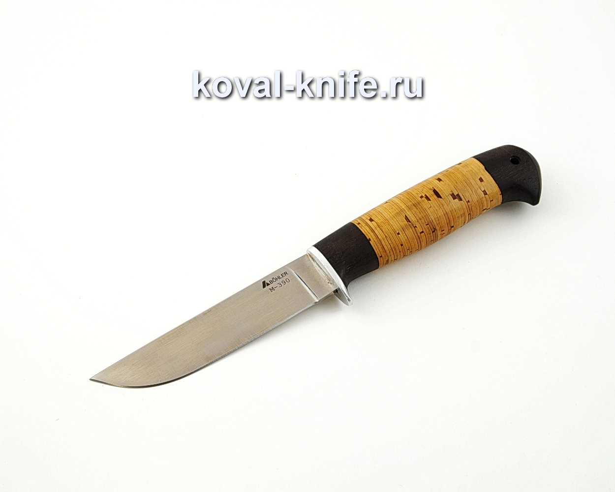 Squirrel knife from powder steel M390 with a handle made of birch bark and hornbeam A586