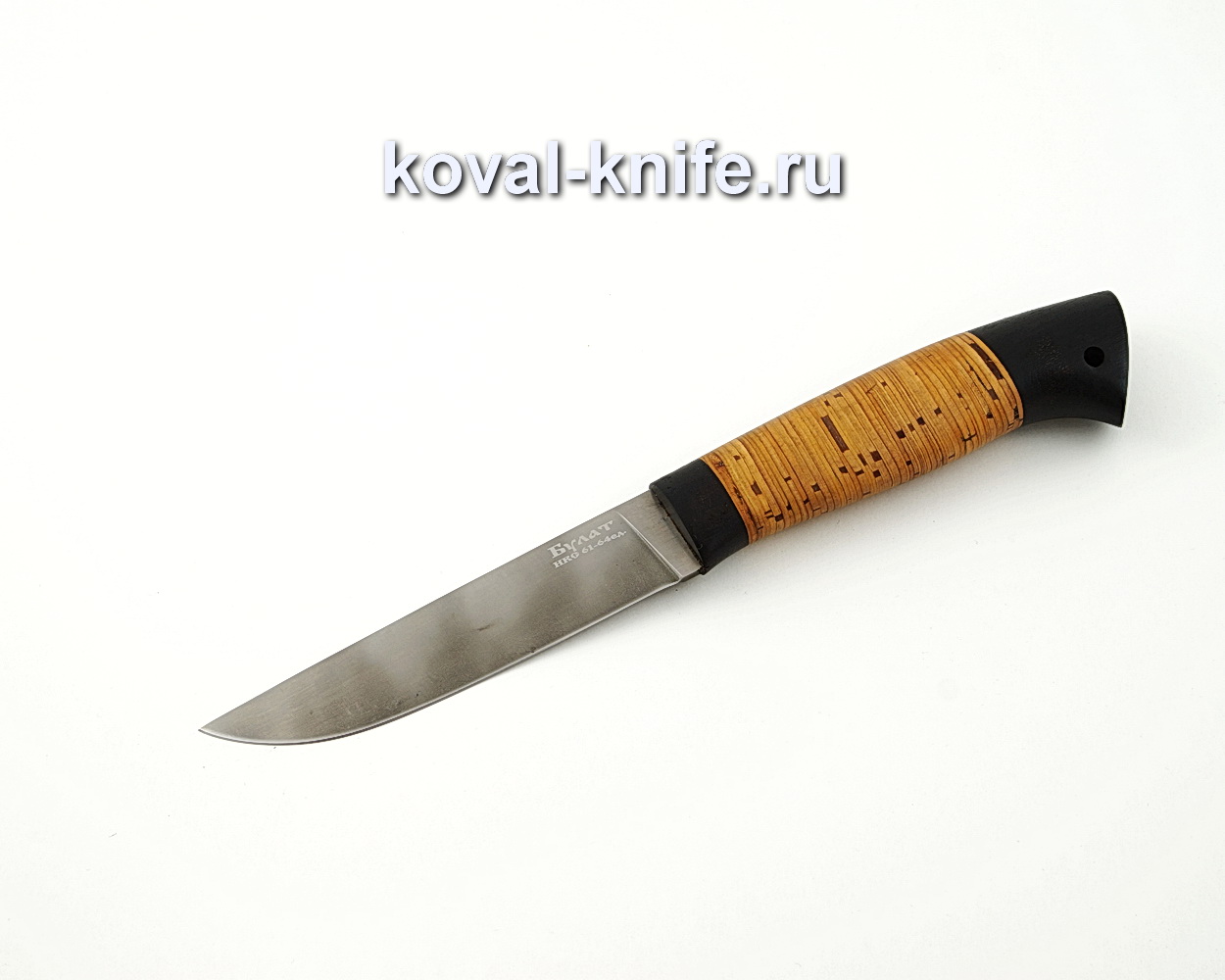 Damask steel damask knife with a handle made of birch bark and hornbeam A590