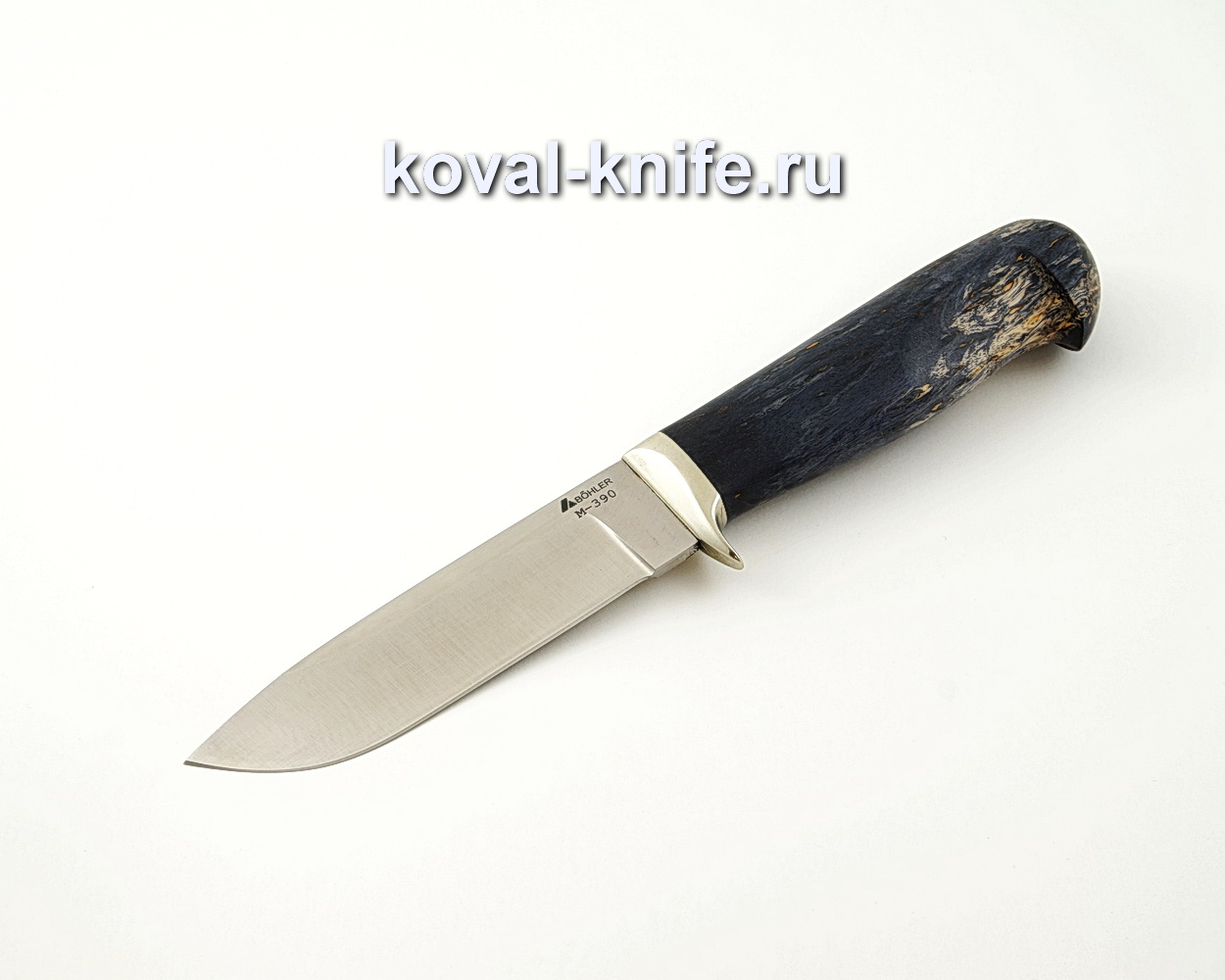 Squirrel knife made of powder steel M390 with a handle from stabilized Karelian birch, garda cupronickel A526