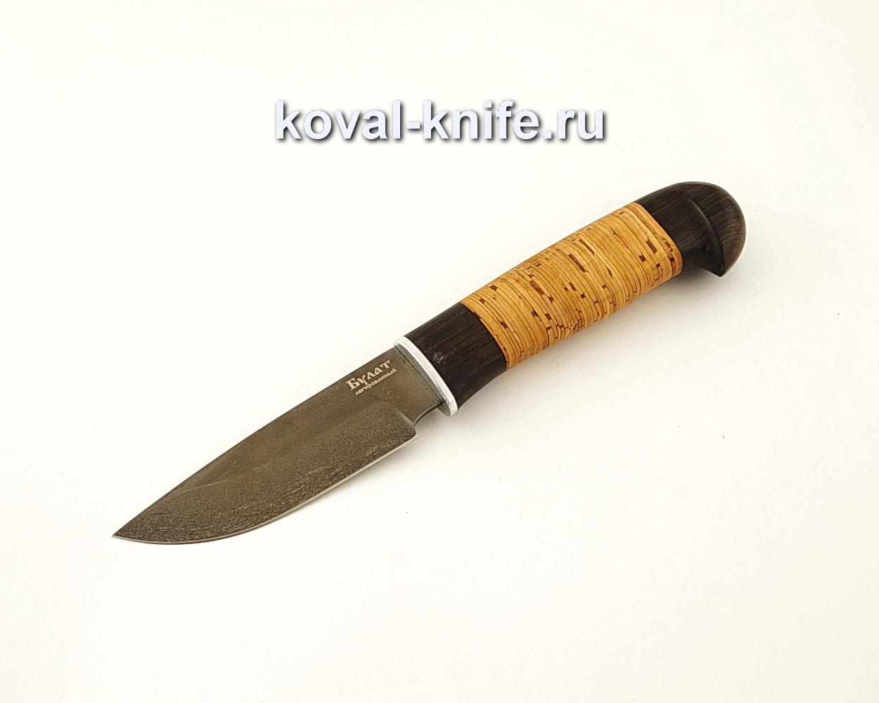 Damask knife from damask steel with a handle made of birch bark and hornbeam A630