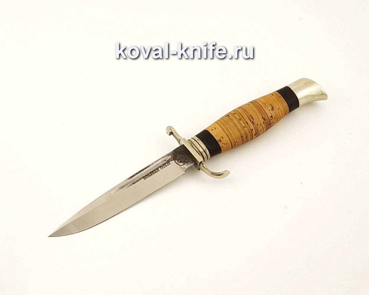 Finish knife NKVD forged steel 110X18 with a handle made of birch bark A615