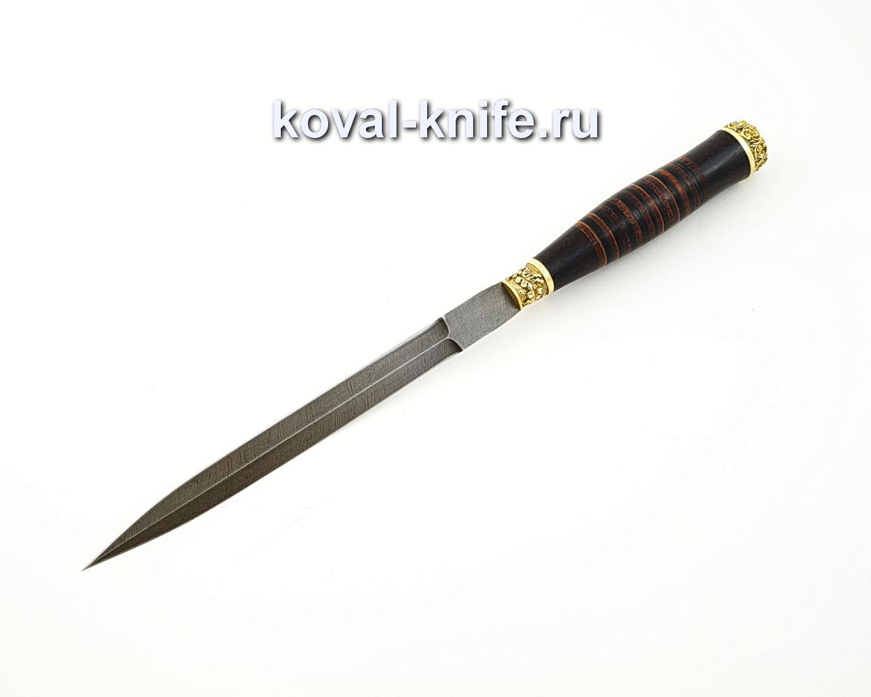 Knife Damask steel stylet (leather handle, cast brass) A583