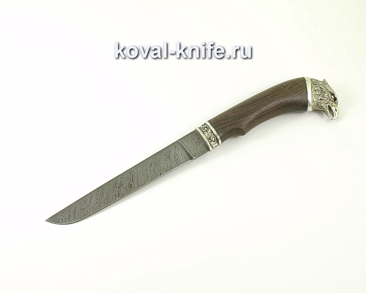 Damascus knife Wolf (wenge, cast nickel silver falcon) A325