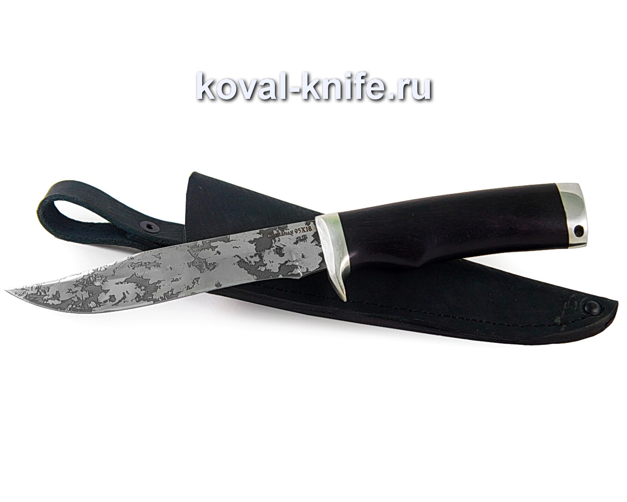 Viking knife made of steel 95×18 (hilt hilt, guard and heel cupronickel, pickling) A349