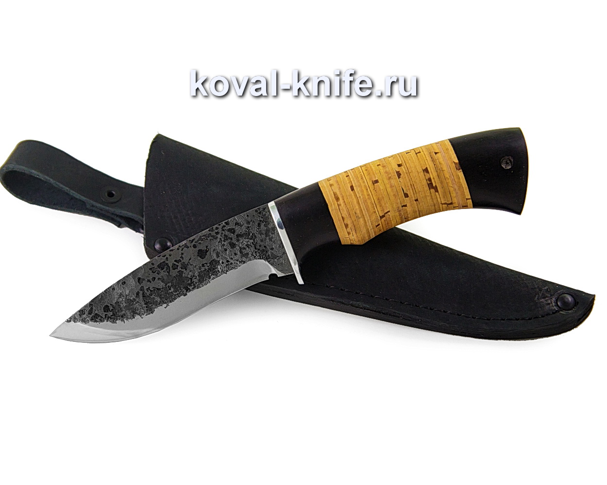 Knife Sapsan from forged steel 9hs (birch bark handle and hornbeam) A367